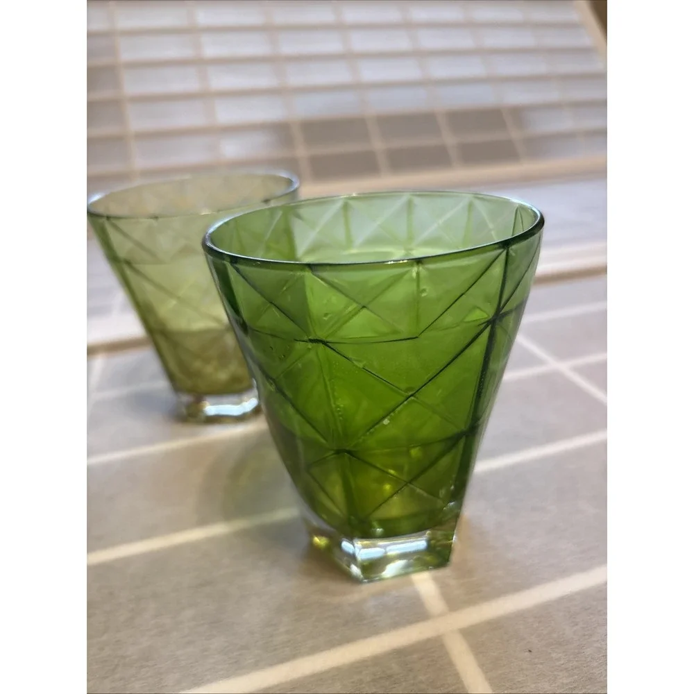 Vietri‎ Prism Short Tumbler Low ball Glasses Dark Green Set of 4 Garden Fairy